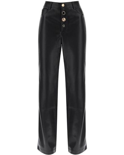 ROTATE BIRGER CHRISTENSEN Embellished Button Faux Leather Trousers - Black