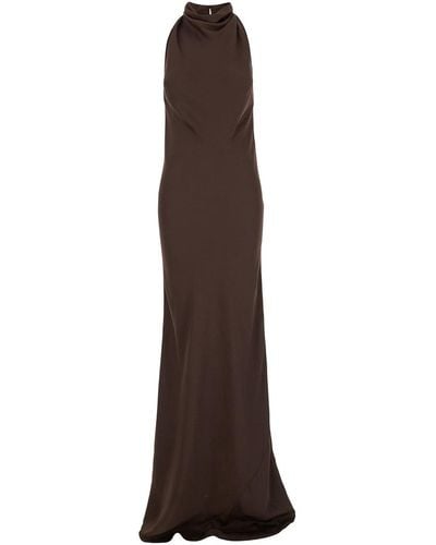 ROTATE BIRGER CHRISTENSEN Long Halterneck Dress With Lace Inserts - Brown