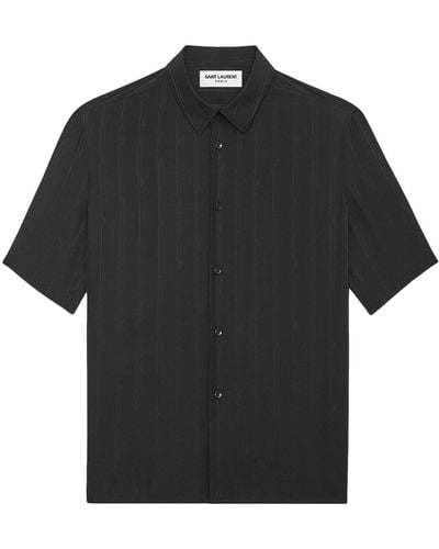 Saint Laurent Cassandre Striped Organic Silk Shirt - Black