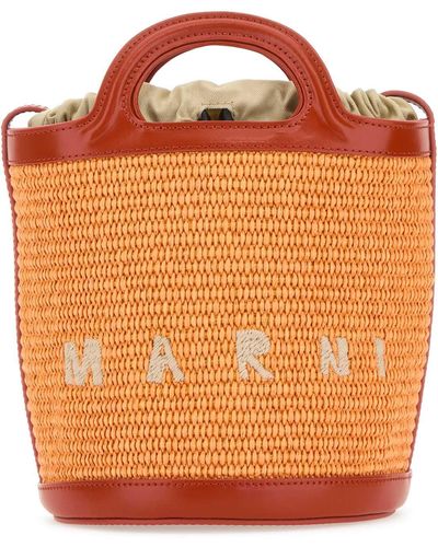 Marni Two-Tone Leather And Raffia Tropicalia Bucket Bag - Orange