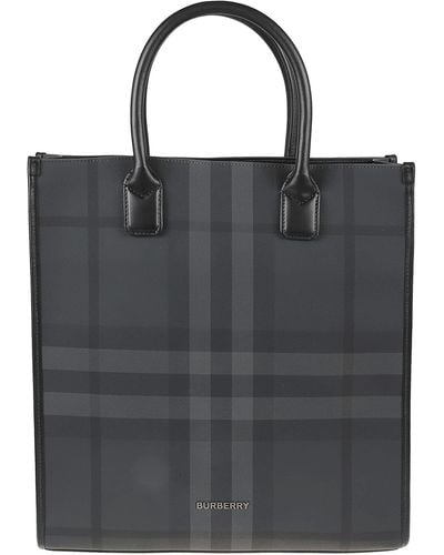 Burberry Round Top Handle Checked Tote - Black