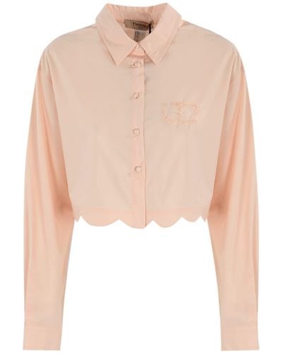 Twin Set Scalloped Cropped Shirt - Pink