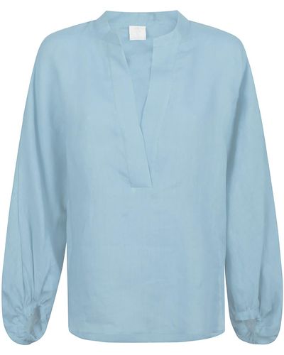 Eleventy Linen Shirt With V Opening - Blue