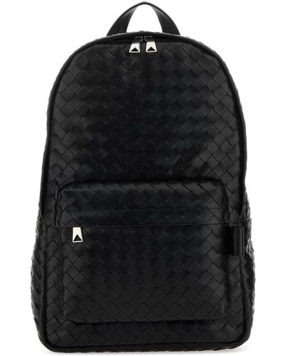 Bottega Veneta Leather Medium Intrecciato Backpack - Black