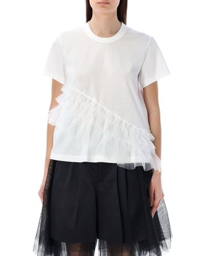 Noir Kei Ninomiya Ruffle Tulle Insert T-Shirt - White