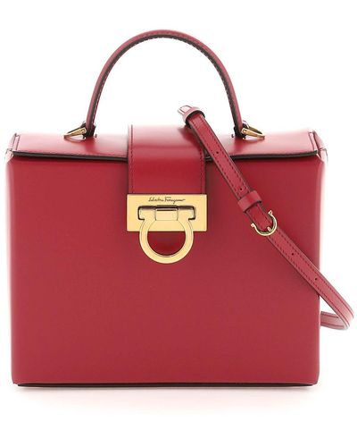 Ferragamo Leather Trifolio Box Handbag - Red