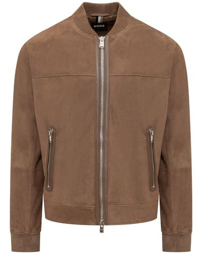 BOSS Lambskin Leather Jacket - Brown