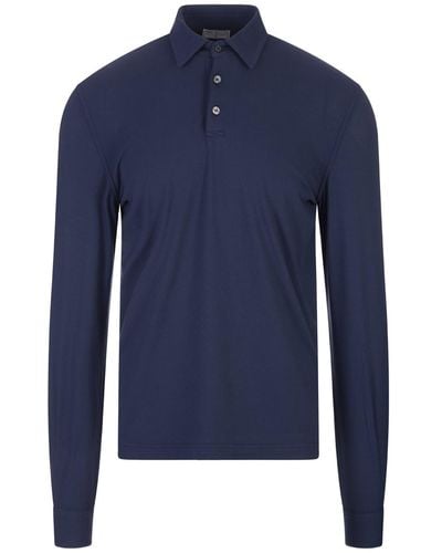 Fedeli Dark Long Sleeve Polo Shirt - Blue