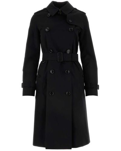 Burberry Gabardine Heritage Kensington Trench Coat - Black