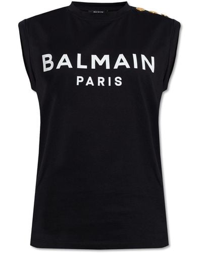Balmain Sleeveless T-shirt With Logo - Black