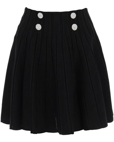 Balmain Rib Knit Skater Mini Skirt - Black