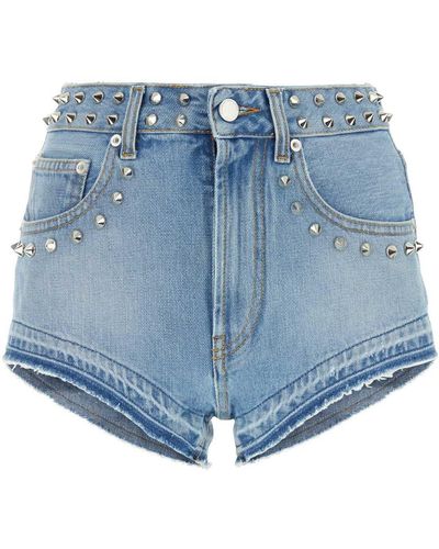Alessandra Rich Spike Embellished Denim Shorts - Blue