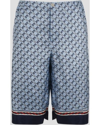 Gucci Shorts With G Square Print - Blue