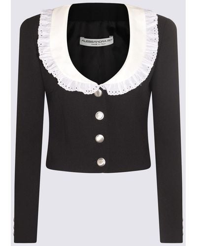 Alessandra Rich Black And White Silk-wool Blend Casual Jacket
