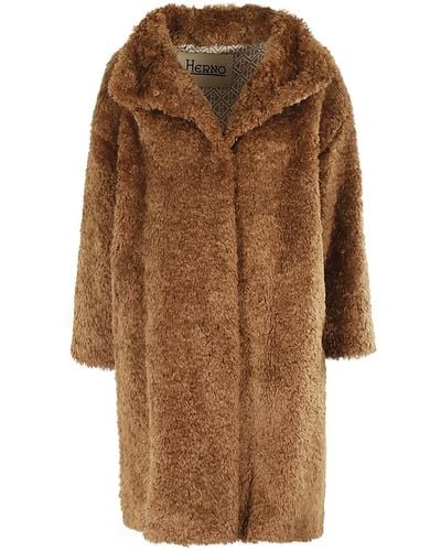 Herno Cappotto Curly Faux Fur - Brown