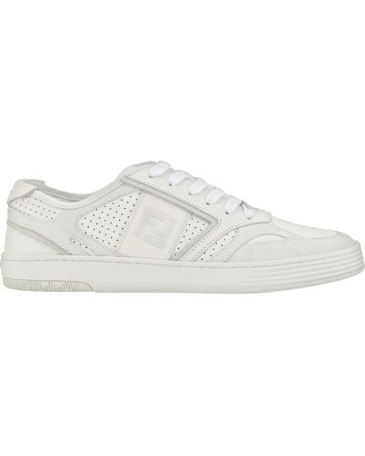 Fendi Multicolored Paneled Low Top Sneakers With Iconic Logo Patch - White