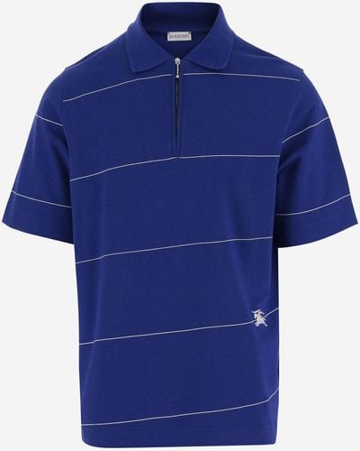 Burberry Cotton Polo Shirt With Striped Pattern - Blue