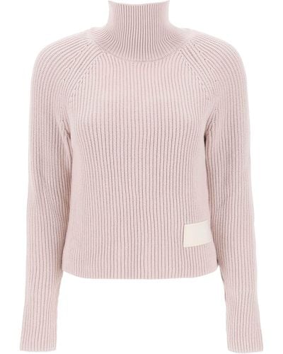 Ami Paris English Rib Funnel Neck Sweater - Pink