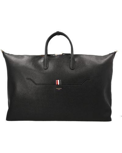 Thom Browne Leather Logo Duffel Bag - Black