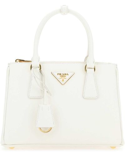 Prada Ivory Leather Mini Galleria Handbag - White