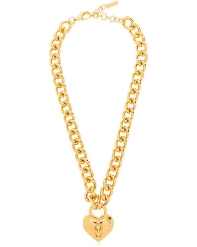 Moschino Heart-pendant Cable-link Chained Necklace - Metallic
