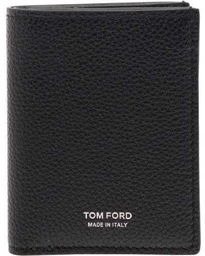Tom Ford Soft Grain Leather T Line Folding Cardholder Accessories - Black