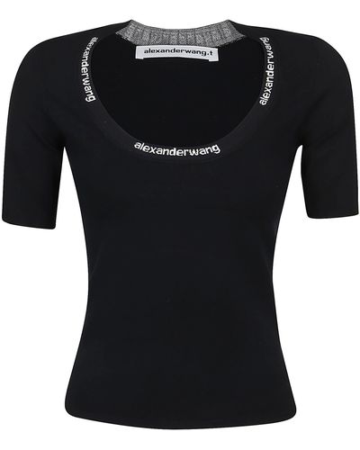 T By Alexander Wang Logo Jacquard Trims Bodycon T-shirt - Black