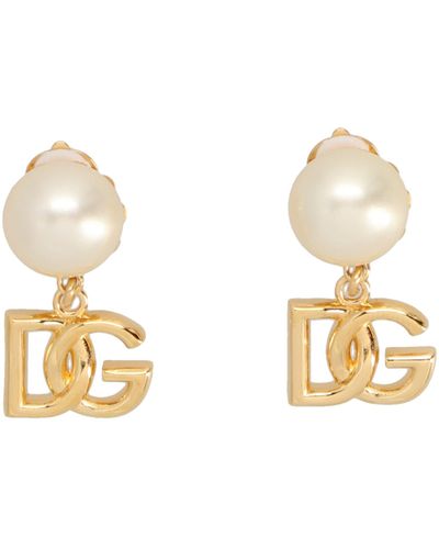 Dolce & Gabbana Logo And Pearl Earrings - Natural