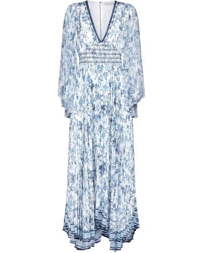 Alice + Olivia Sion Floral Print Pleated Maxi Dress - Blue