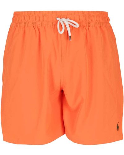 Polo Ralph Lauren Logo Embroidered Drawstring Swim Shorts - Orange
