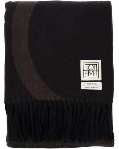 Totême Brown Scarf With Jacquard Logo In Wool Woman - Black