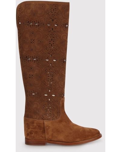 Via Roma 15 Perforated Boot With Internal Wedge - Brown