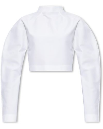 Alaïa Ala Cropped Top With Standing Collar - White