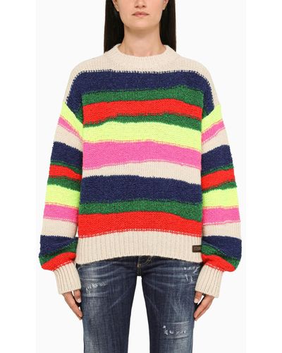 DSquared² Multicoloured Striped Crew Neck Sweater - Black