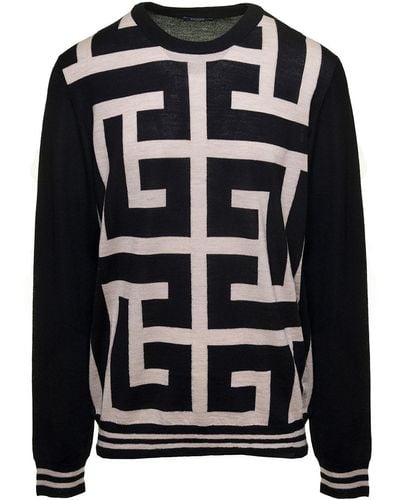 Balmain Sweater With Maxi Monogram In Wool - Black