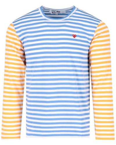Comme des Garçons Striped Patch Logo T-Shirt - Blue