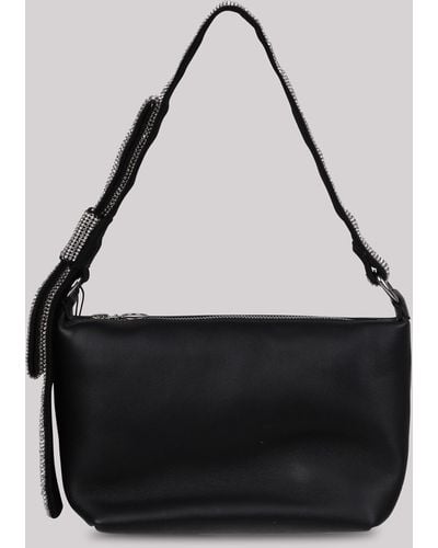 Kara Crystal Bow Leather Shoulder Bag - Black