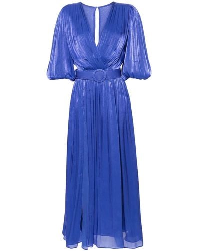 Costarellos Plissé-effect Lurex Maxi Dress - Blue