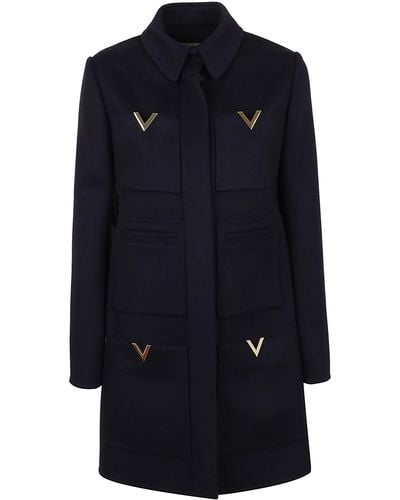 Valentino Coat Solid Compact Drap - Blue