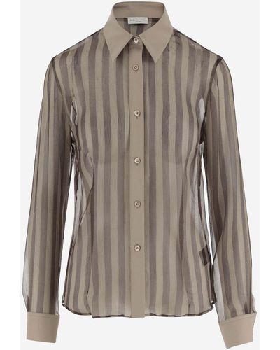 Dries Van Noten Cotton And Silk Shirt With Striped Pattern - Brown