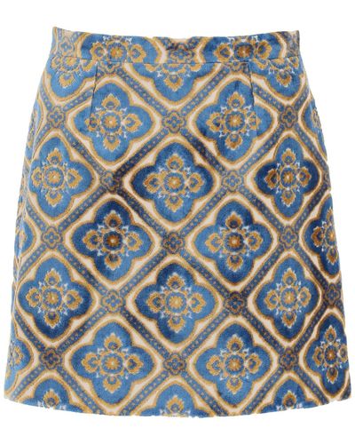 Etro Mini Skirt In Jacquard Velvet - Blue