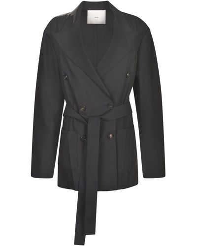 Setchu Double-Breasted Belted Coat - Black