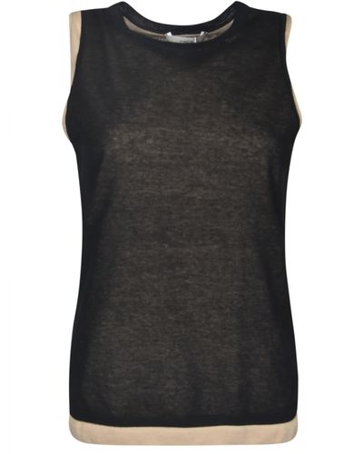 Vince Round Neck Sleeveless Top - Black