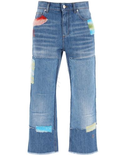 Marni Cropped Jeans With Mohair Inserts - Blue