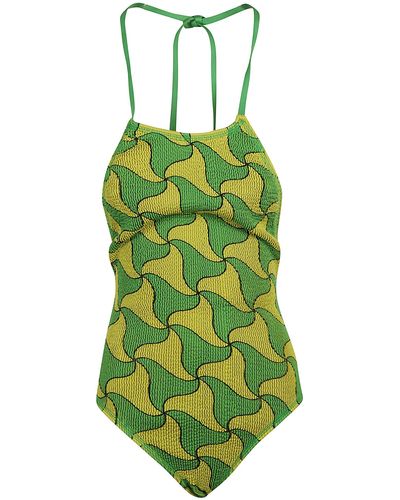 Bottega Veneta Ribbed One-piece Swimsuit - Green