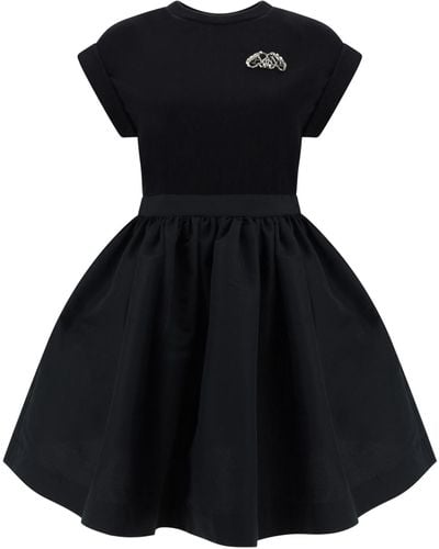 Alexander McQueen Brand-embellished Hybrid Cotton Mini Dress - Black