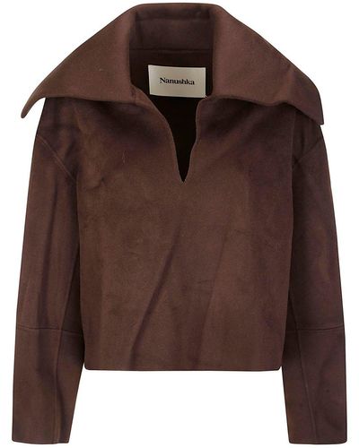 Nanushka Long Sleeved V-Neck Sweatshirt - Brown
