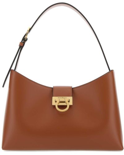 Ferragamo Caramel Leather Trifolio Shoulder Bag - Brown