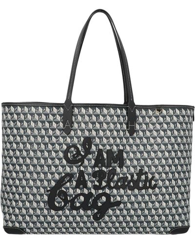 Anya Hindmarch Net Sustain I Am A Plastic Bag Large Leather-trimmed Printed Coated-canvas Tote - Black