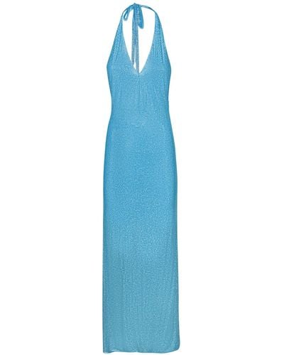GIUSEPPE DI MORABITO Crystal Long Halter Dress - Blue